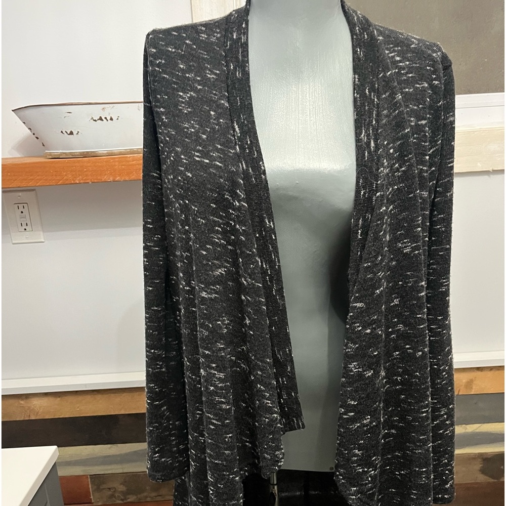 Acemi black speckled duster cardigan M open front draped